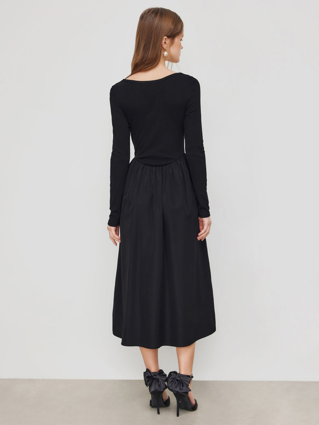 Cotton-blend Round Neckline Bow Maxi Dress
