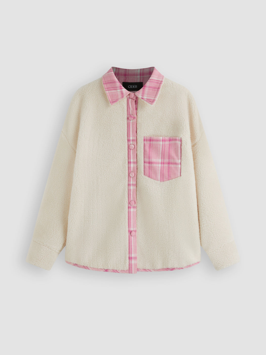 Giacca oversize in pile con rilegatura a quadri