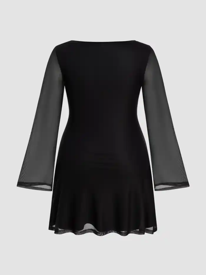 U-neck Rib Knit Button Long Sleeve Top Curve & Plus