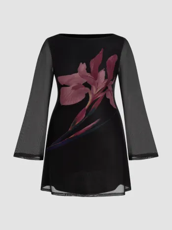 Bootschnitt Blumen Kurzkleid Kurve & Plus