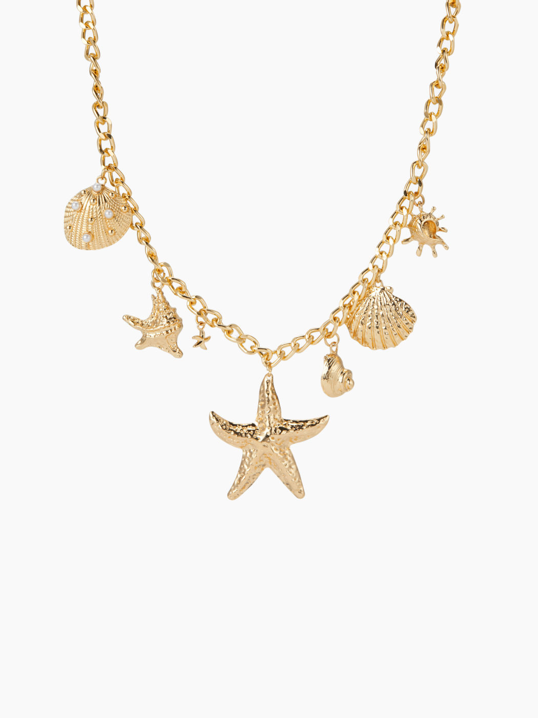 STARFISH & SHELL & CONCH PENDANT CHAIN NECKLACE