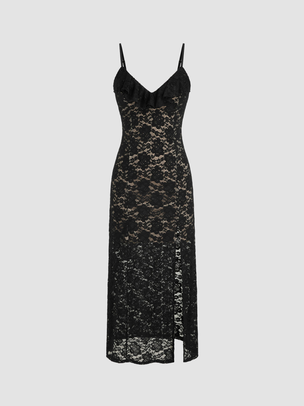 Spitzen V-Ausschnitt Blumen Rüschen Maxikleid