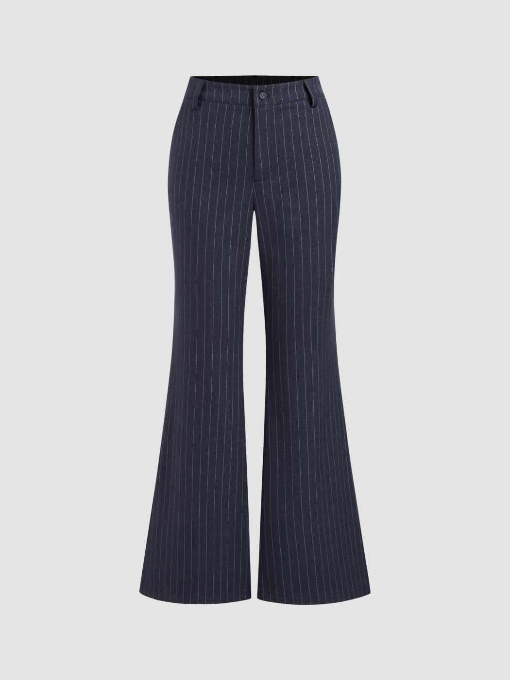 Pantaloni gessati svasati con cintura