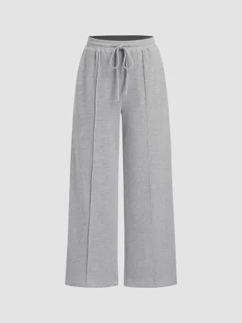 Cotton-blend Mid Rise Drawstring Straight Leg Trousers