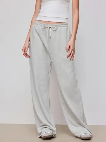 Petite Mid Rise Solid Drawstring Pocket Wide Leg Trousers