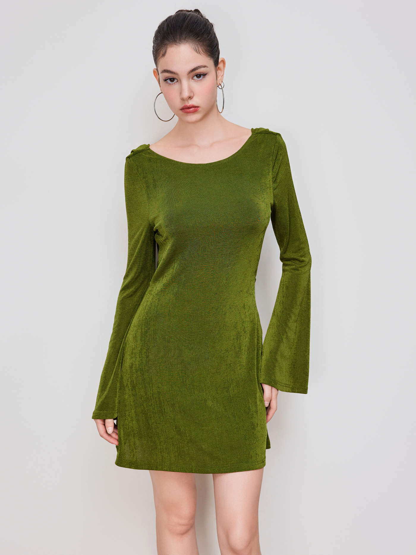 Boat Neck Solid Backless Mini Dress