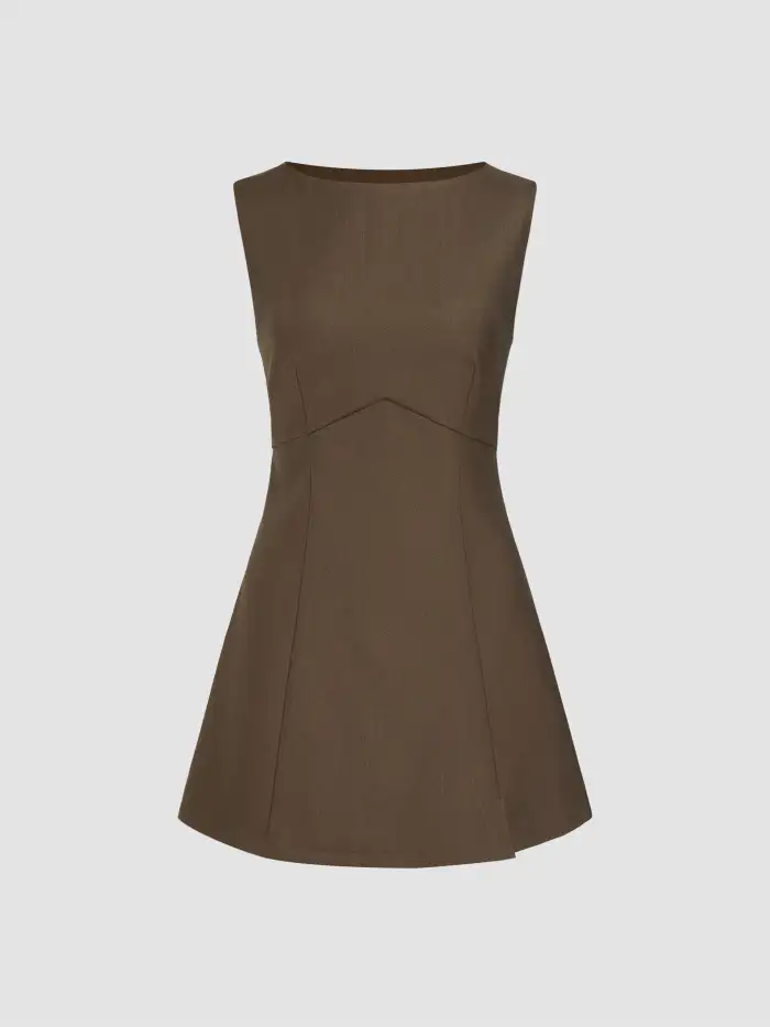 Woven Boat Neck Mini Dress For Work Woven Boat Neck Mini Dress For Work