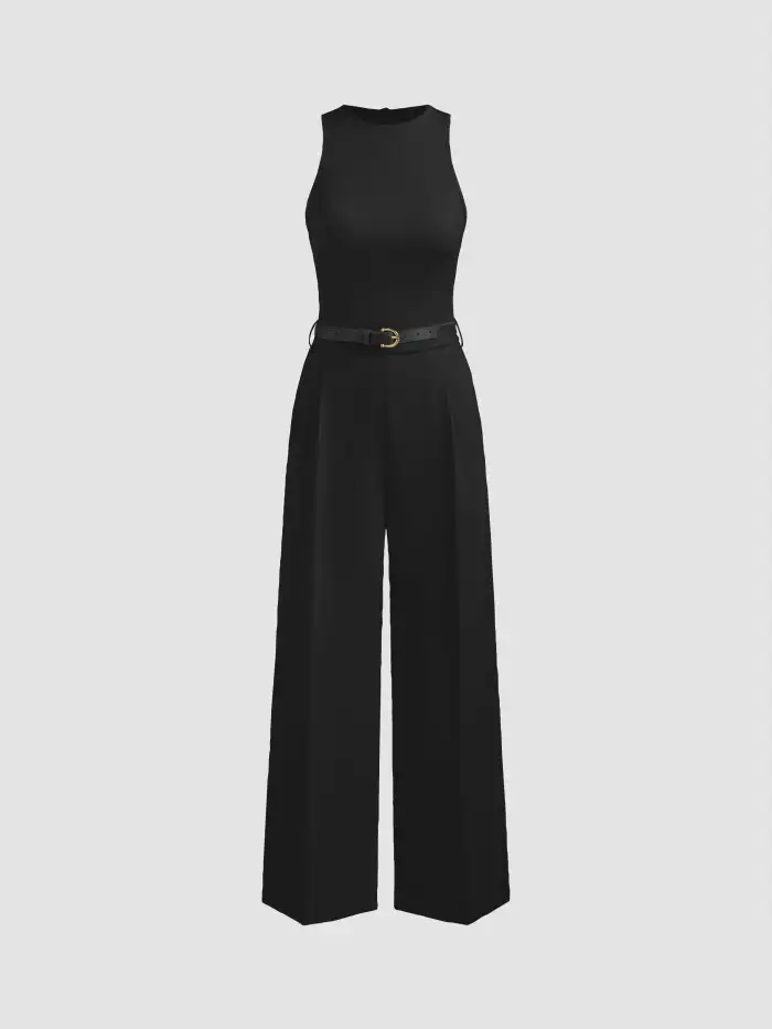 Woven Mid Rise Barrel-leg Trousers With Belt For Daily Casual Work
