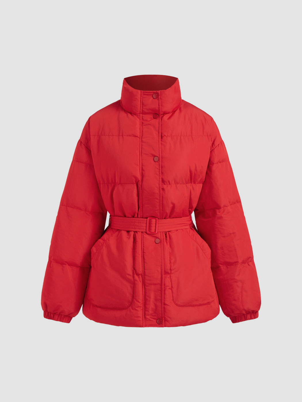 Oversize Stehkragen Pufferjacke mit Gürtel
