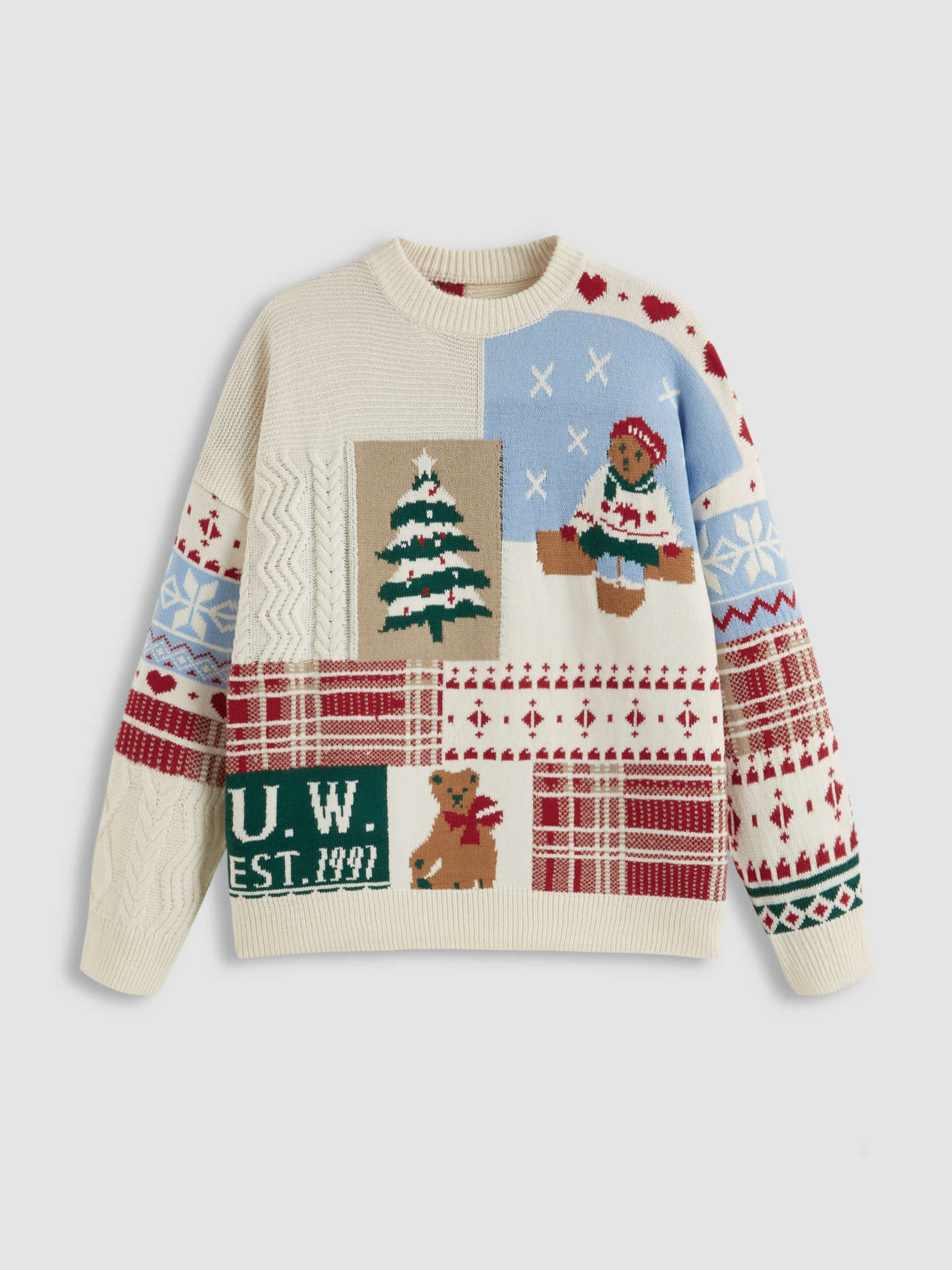 Round Neck Bear Graphic Knitted Long Sleeve Top Curve & Plus