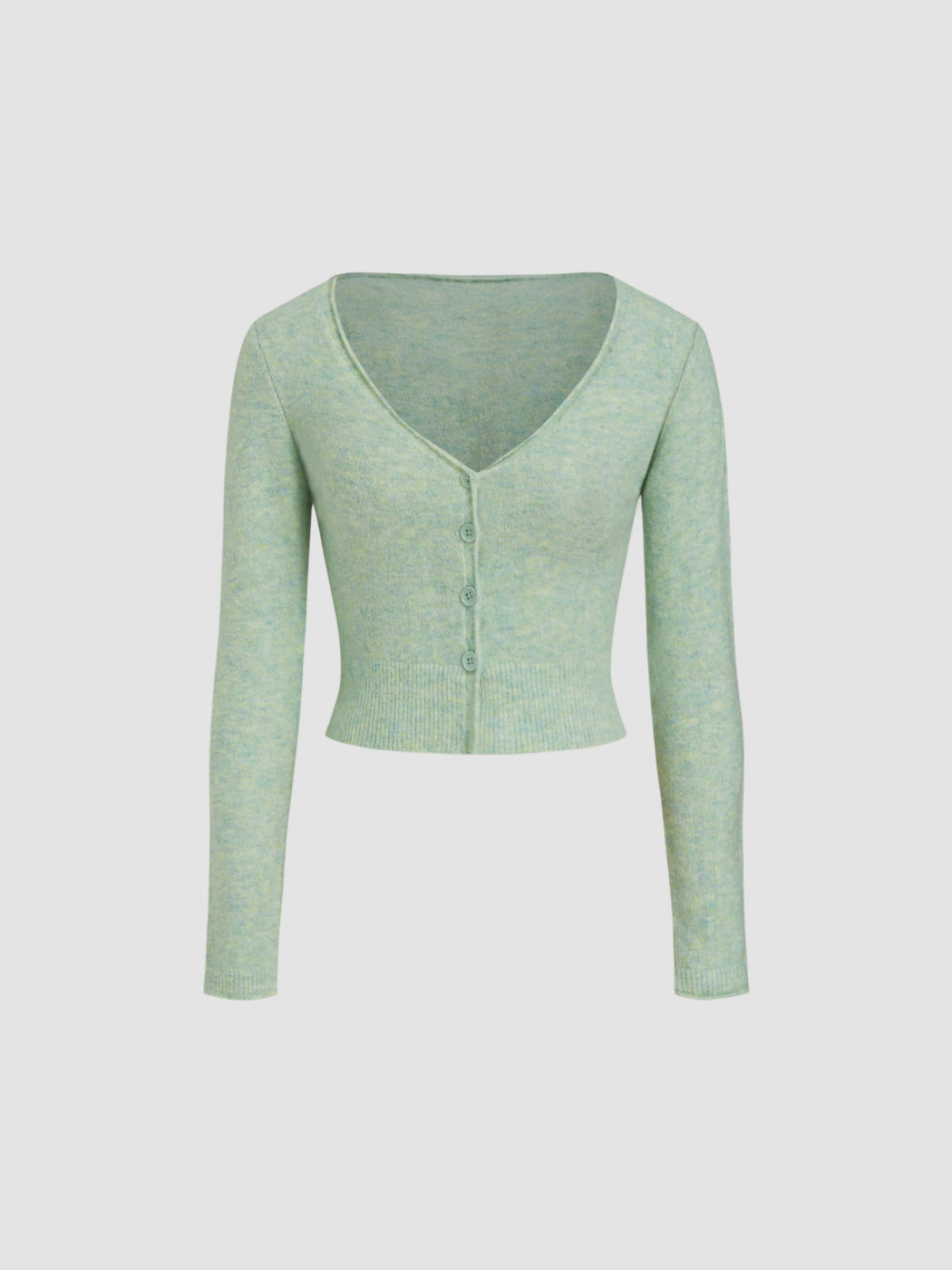 Knitted V-neck Solid Button Cardigan