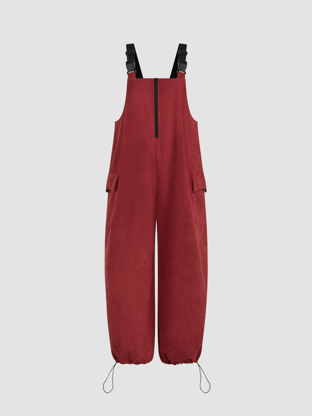 Corduroy Buckle Up Drawstring Cargo Jumpsuit