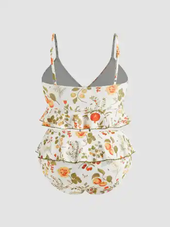 Formgebendes V-Hals-Strawberry-Grafik-Armband-Vollbedeckungs-Bikini Badekostüm Kurve & Plus