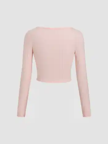 Baumwolle Pointelle V-Ausschnitt Rüschen Spitze Schleife Langarmshirt