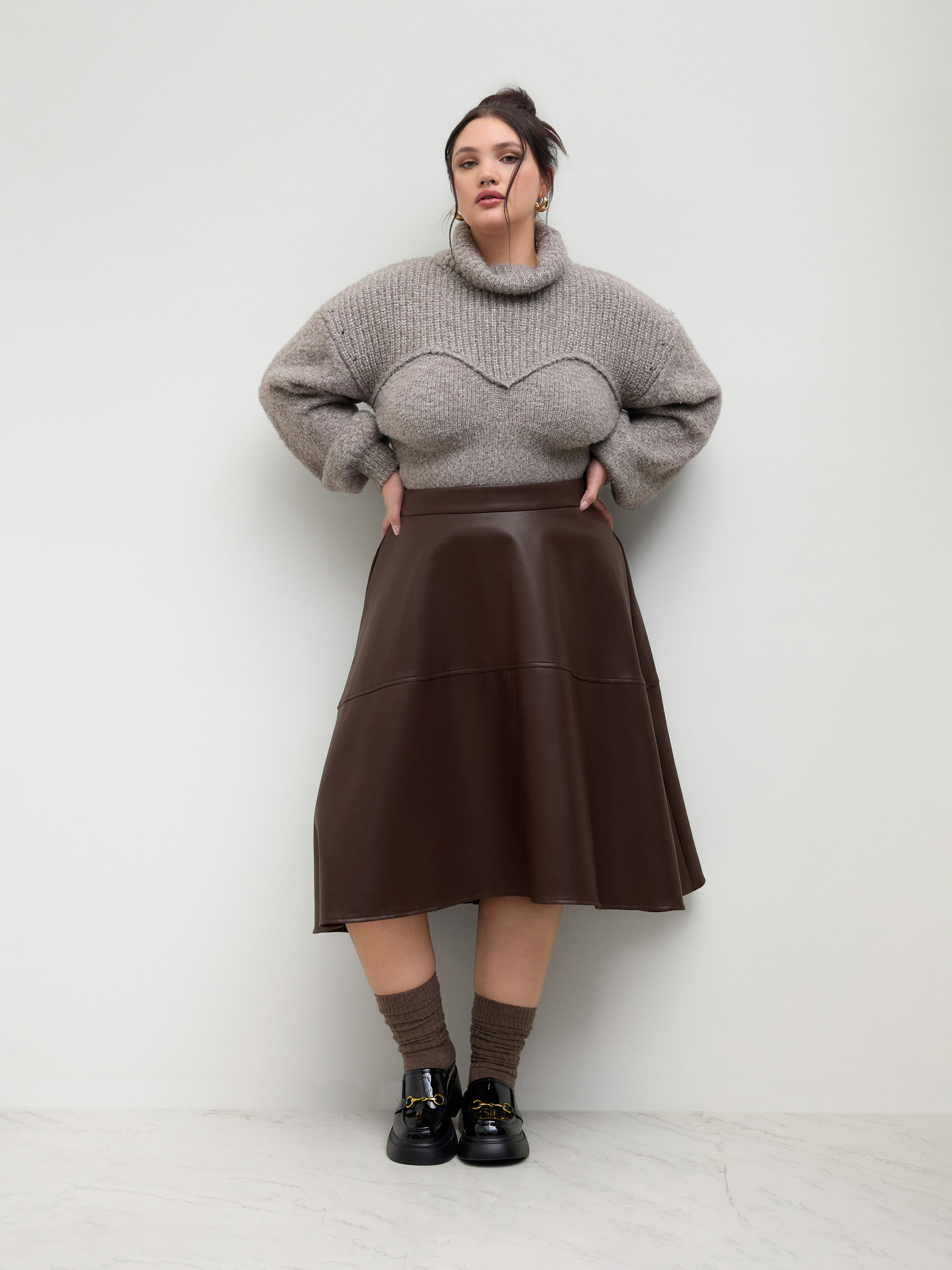 Faux Leather Faux Leather Mid Rise Midi Skirt Curve & Plus