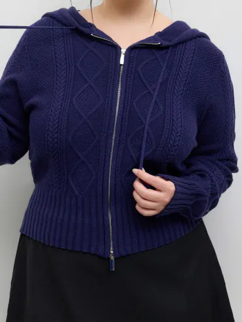 Cable Knit Zip Through Hoodie Cardigan Curve & Plus