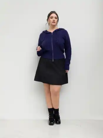 Cable Knit Zip Through Hoodie Cardigan Curve & Plus