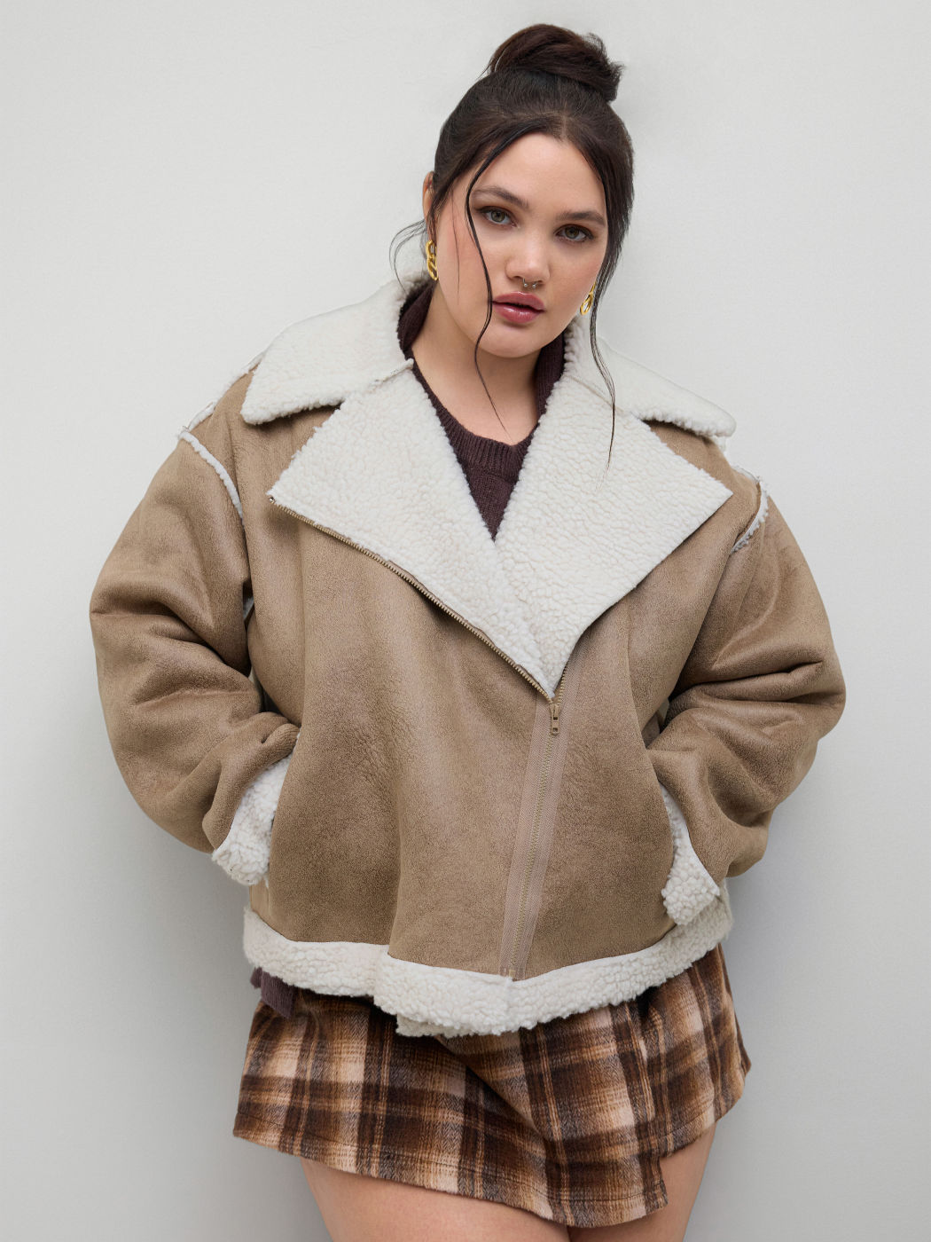 Oversized Faux Sherpa Biker Jacket Curve & Plus