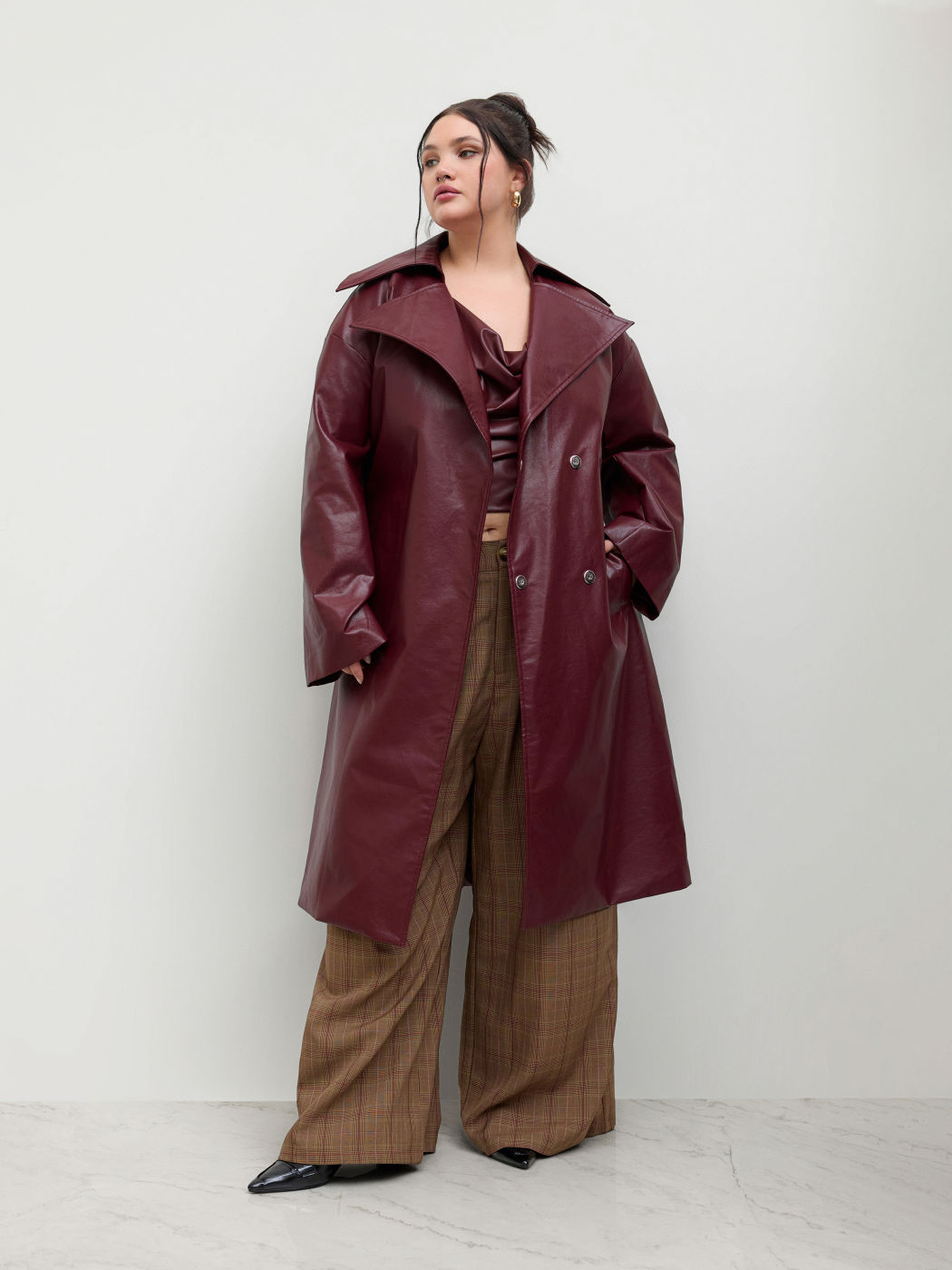 Faux Leather Trench Coat With Belt Curve & Plus