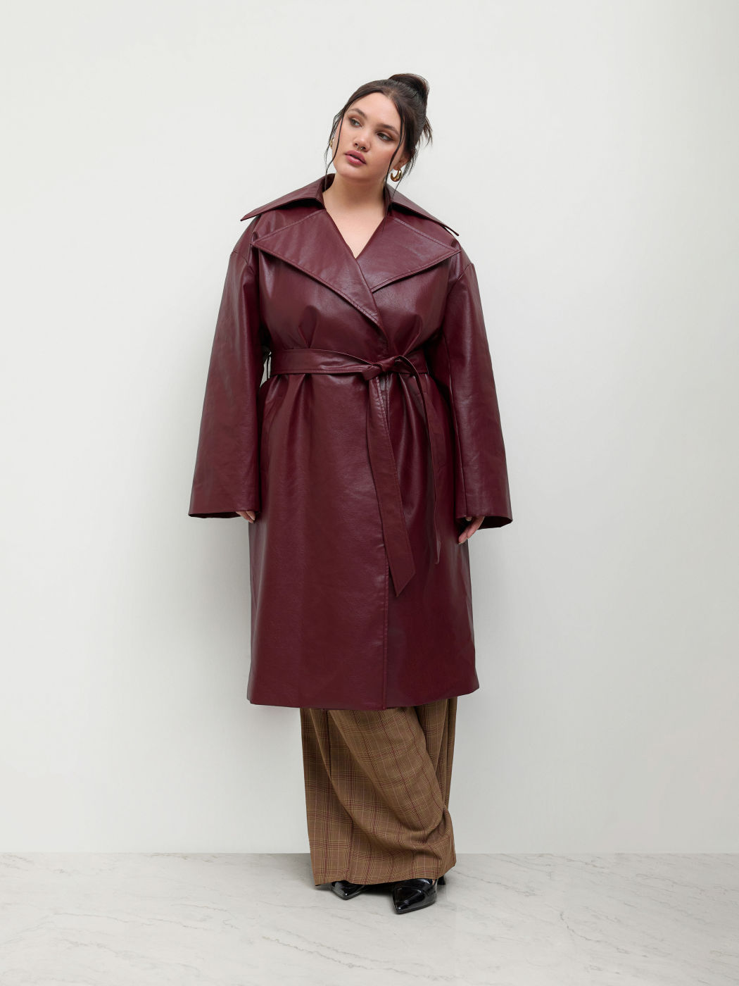 Faux Leather Trench Coat With Belt Curve & Plus