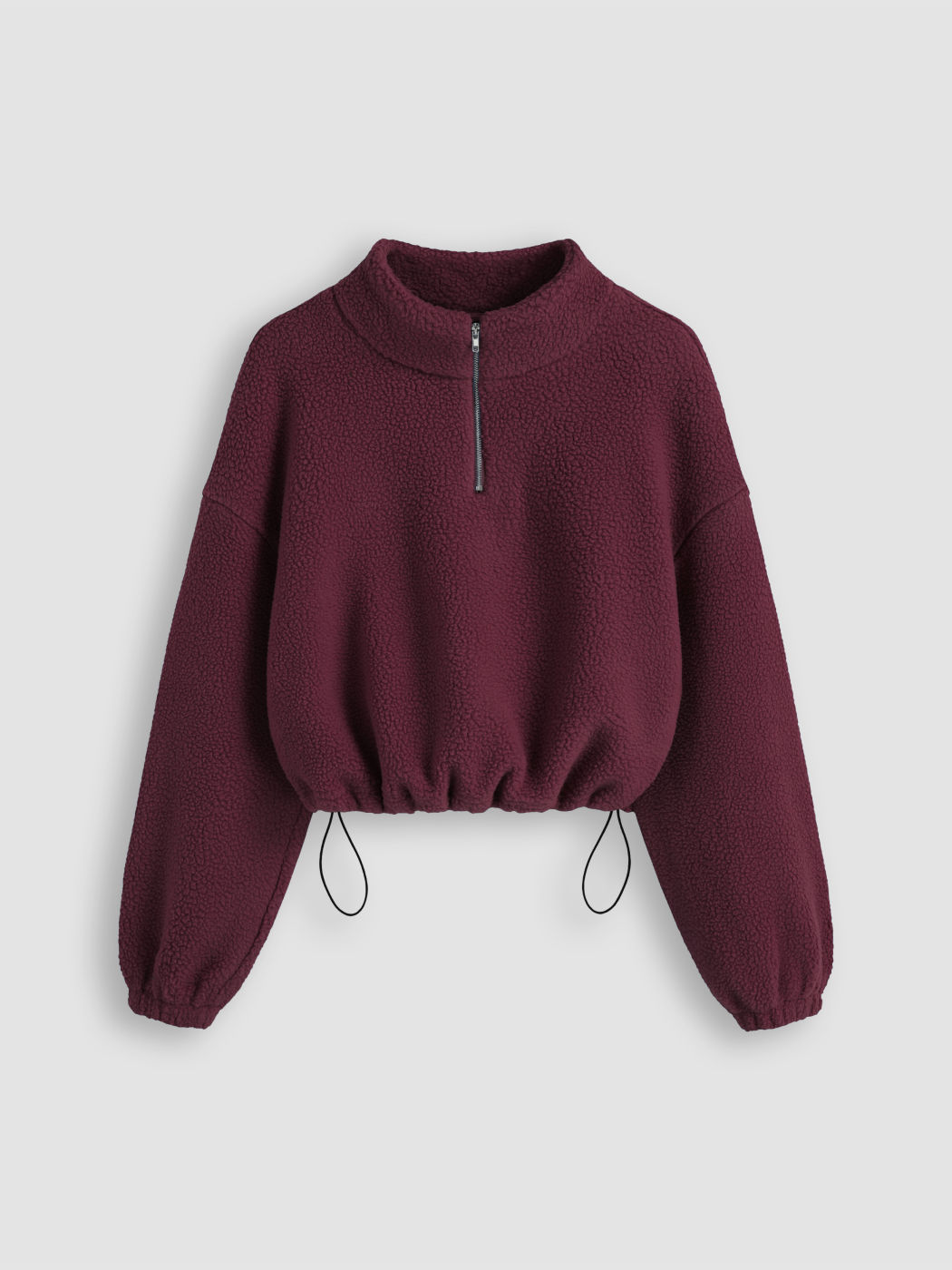 Fleece Hoher Kragen Einfarbig Kordelzug Reißverschluss Sweatshirt