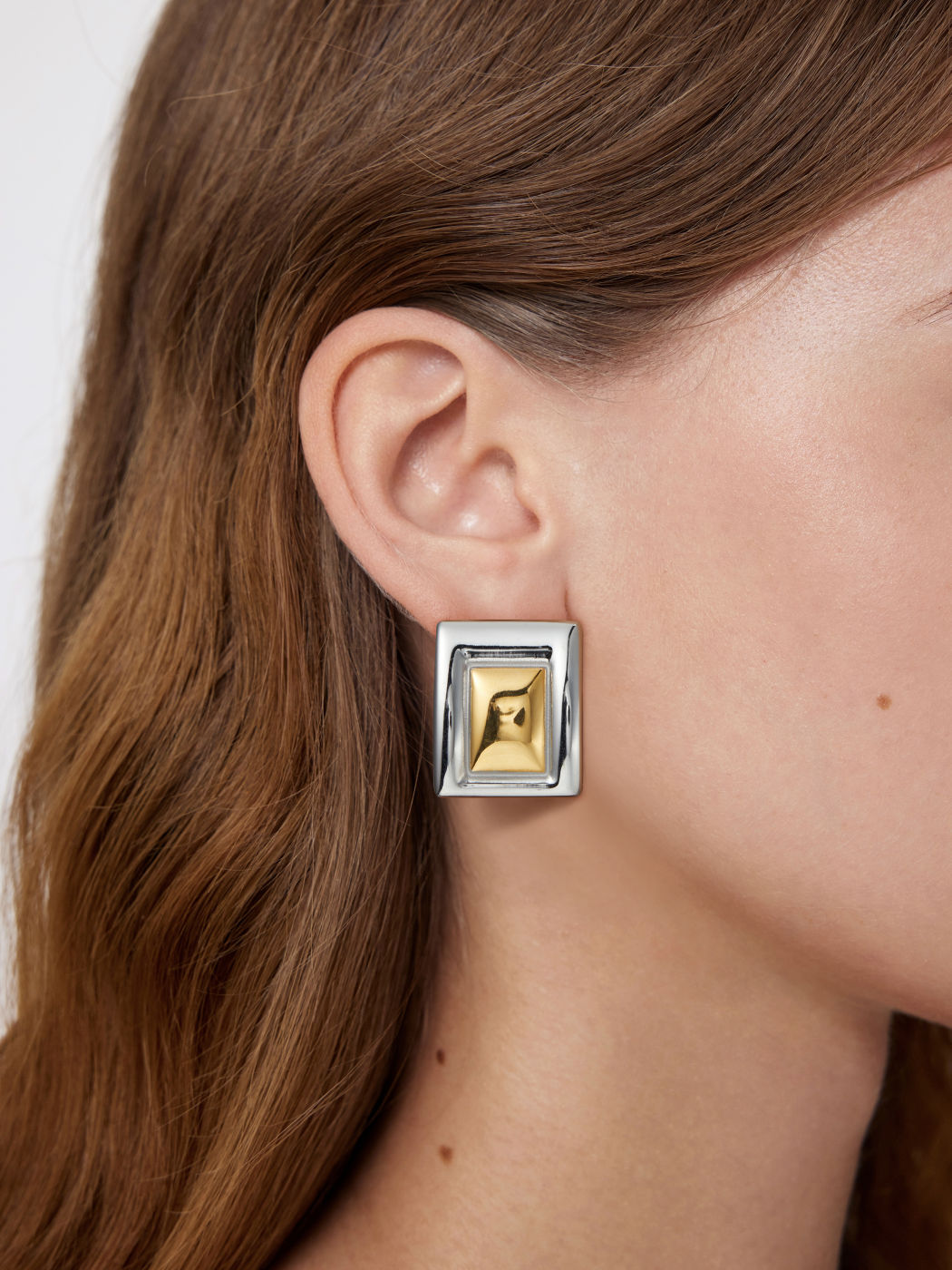 TWO TONE SQUARE STUD EARRINGS