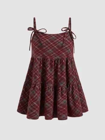 Woll-Look Karo Schleife Rüschen Minikleid Kurve & Plus