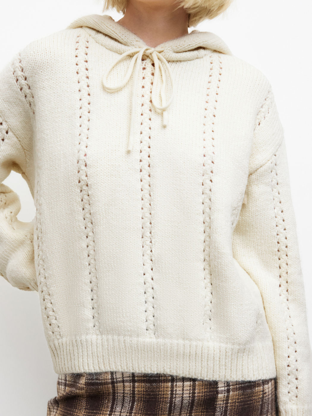 Wool-blend Hooded Knotted Hollow Out Long Sleeve Top