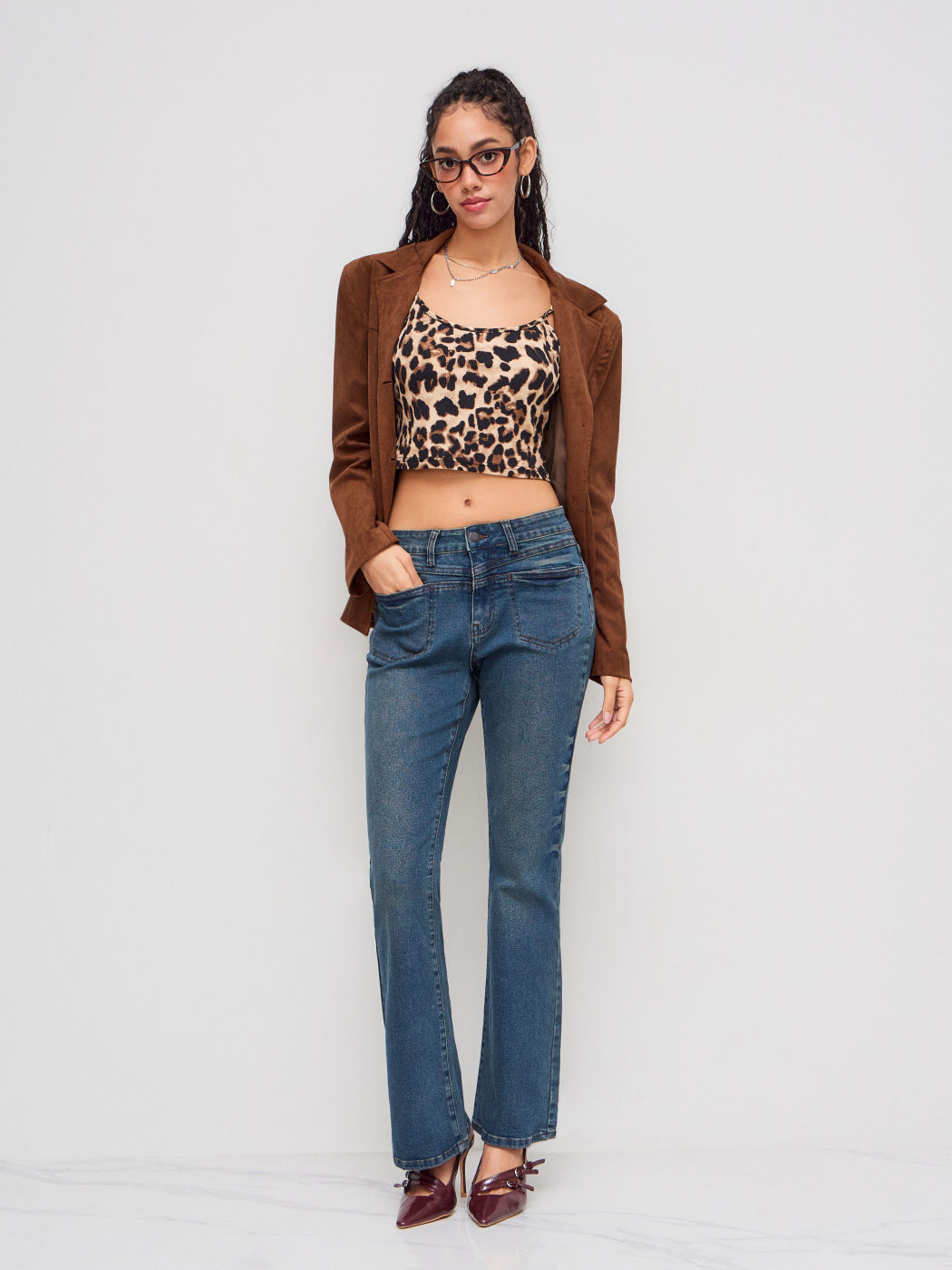 High Stretch Denim Low Rise Pocket Flared Jeans