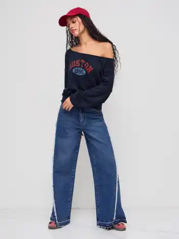 Cider Denim Low Rise Raw Hem Wide Leg Jeans