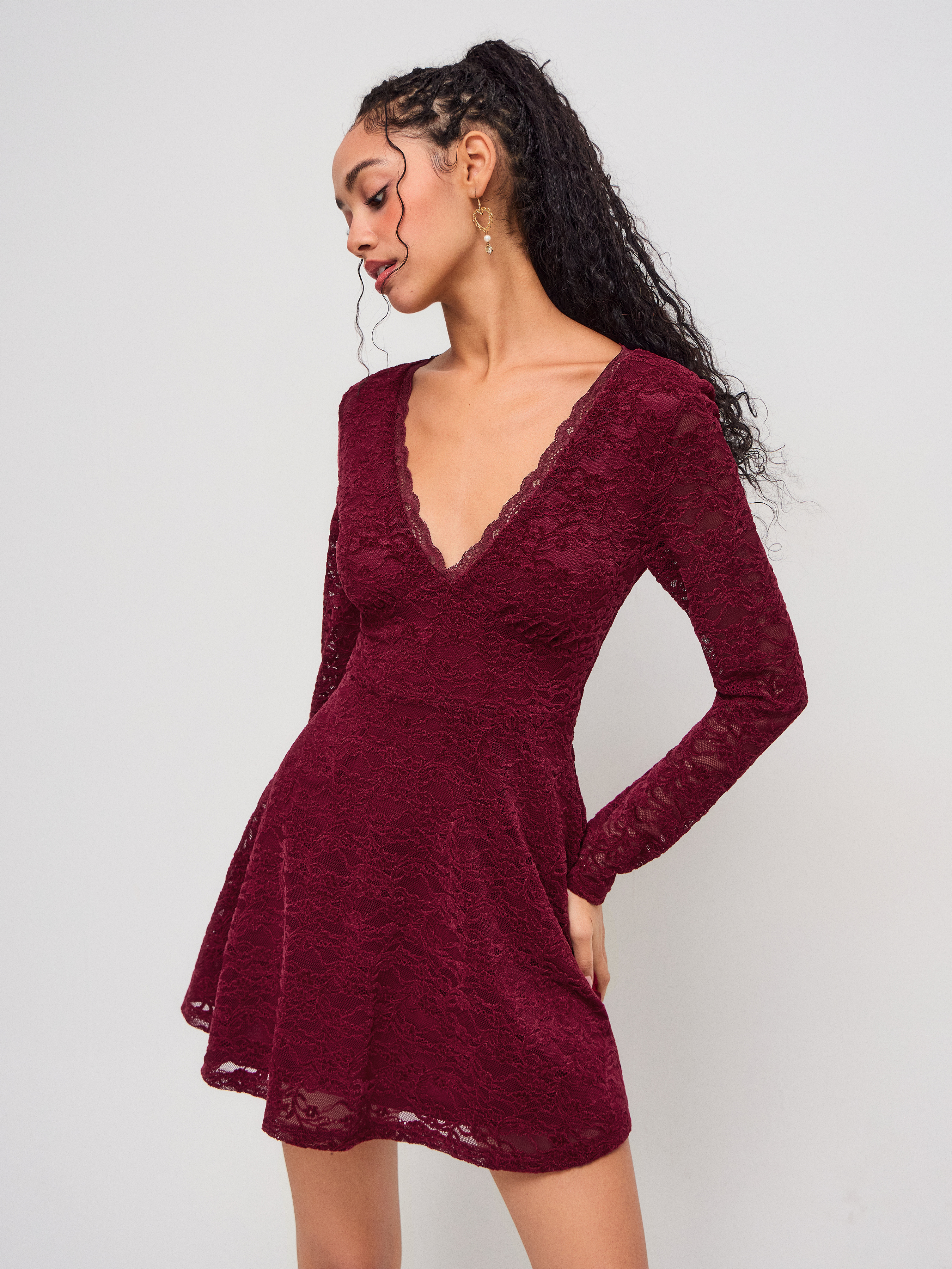 Lace Lace V-neck Floral Mini Dress For Date