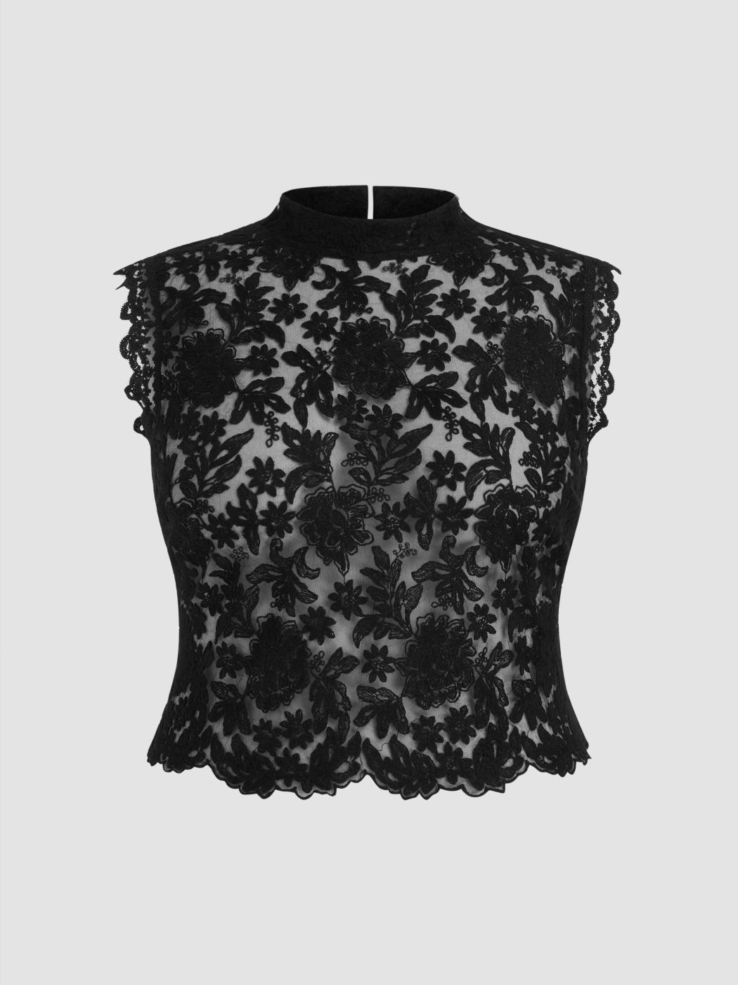 Spitzen-Mandarin-Kragen Blumen-Sichtschicht Tank Top Kurve & Plus