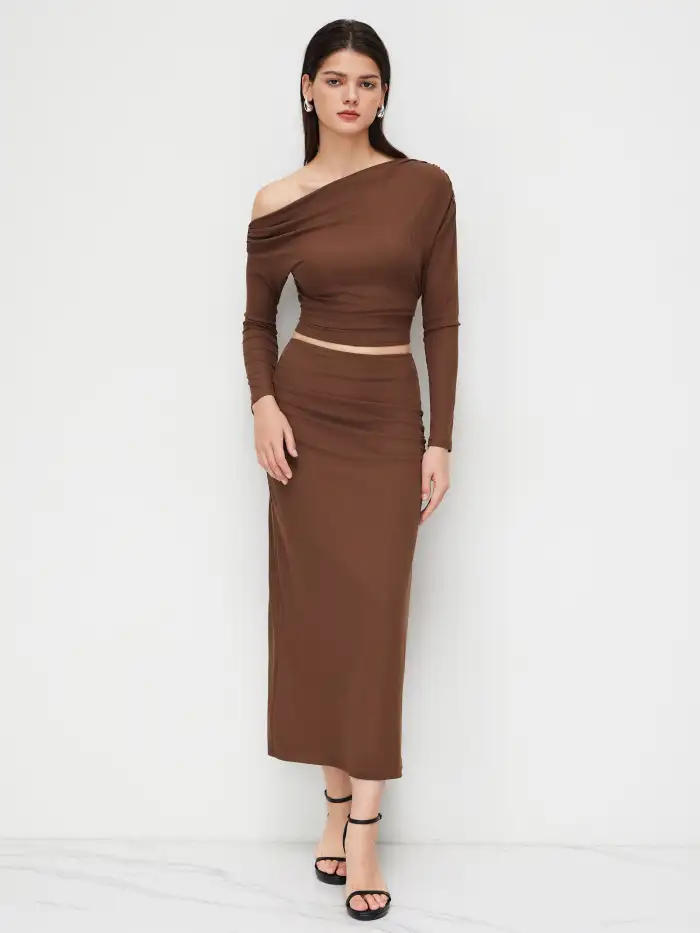 Tessuto in maglia Completo top corto arricciato con scollo