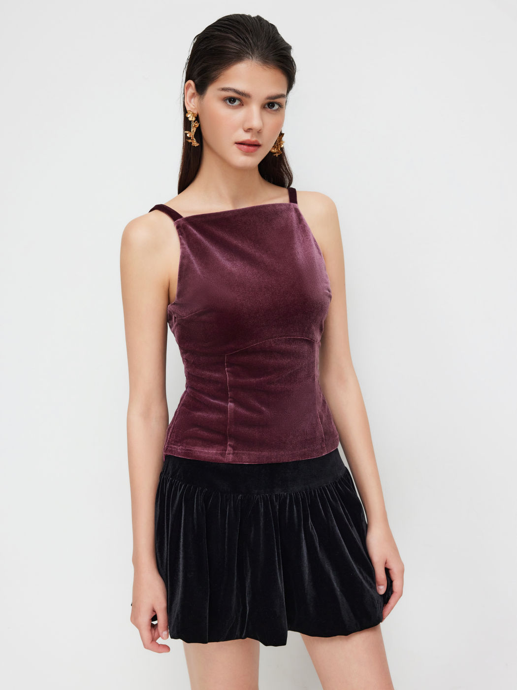 Velvet Boat Neck Bow Tie Back Cami Top