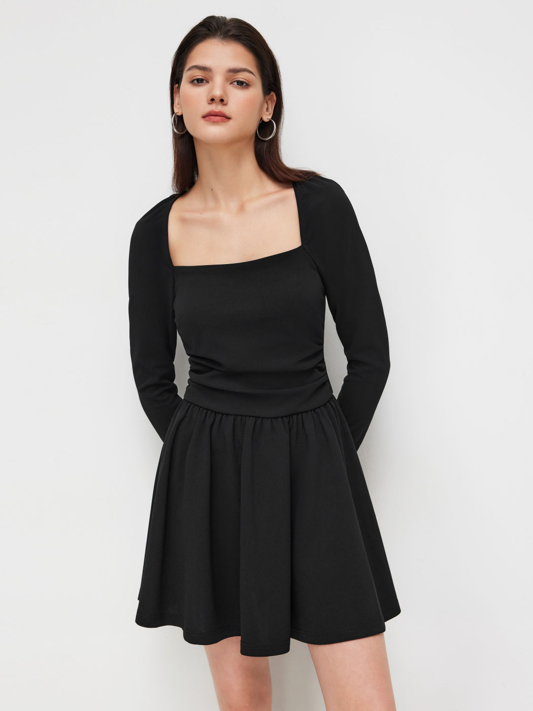 Square Neck Cut Out Knotted Ruched Mini Dress