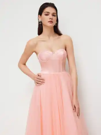 Tube Lace Up Corset Tulle Maxi Dress