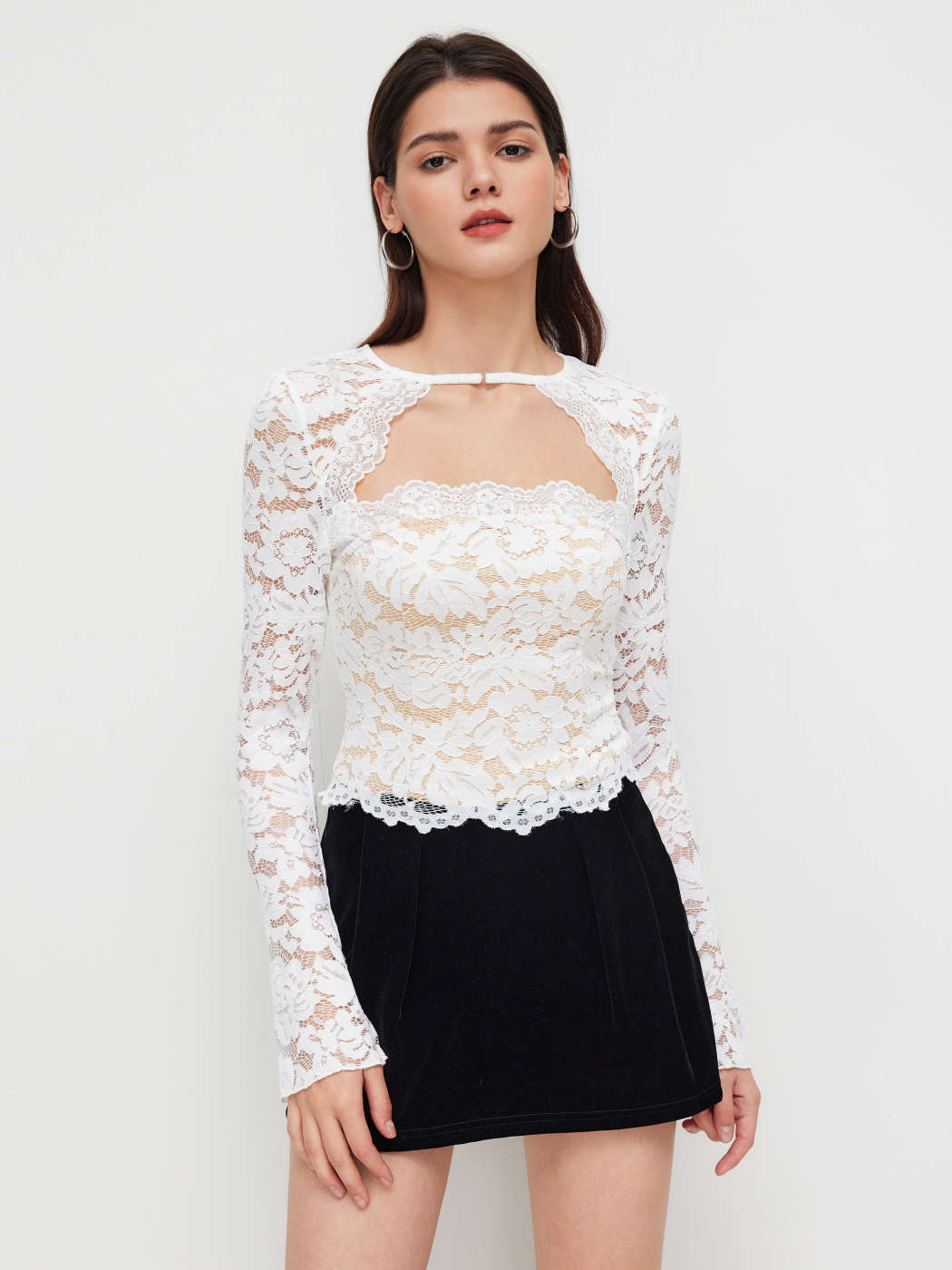 diamond lace long sleeve wedding dress Long Sleeves See Through V Neck Diamond A Line Wedding Dress AWD1839