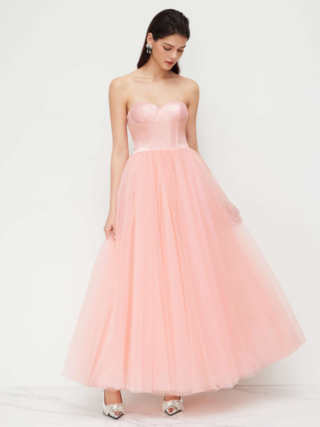 Tissé Tube Lace Up Corset Tulle Maxi Dress For Fête/Clubbing