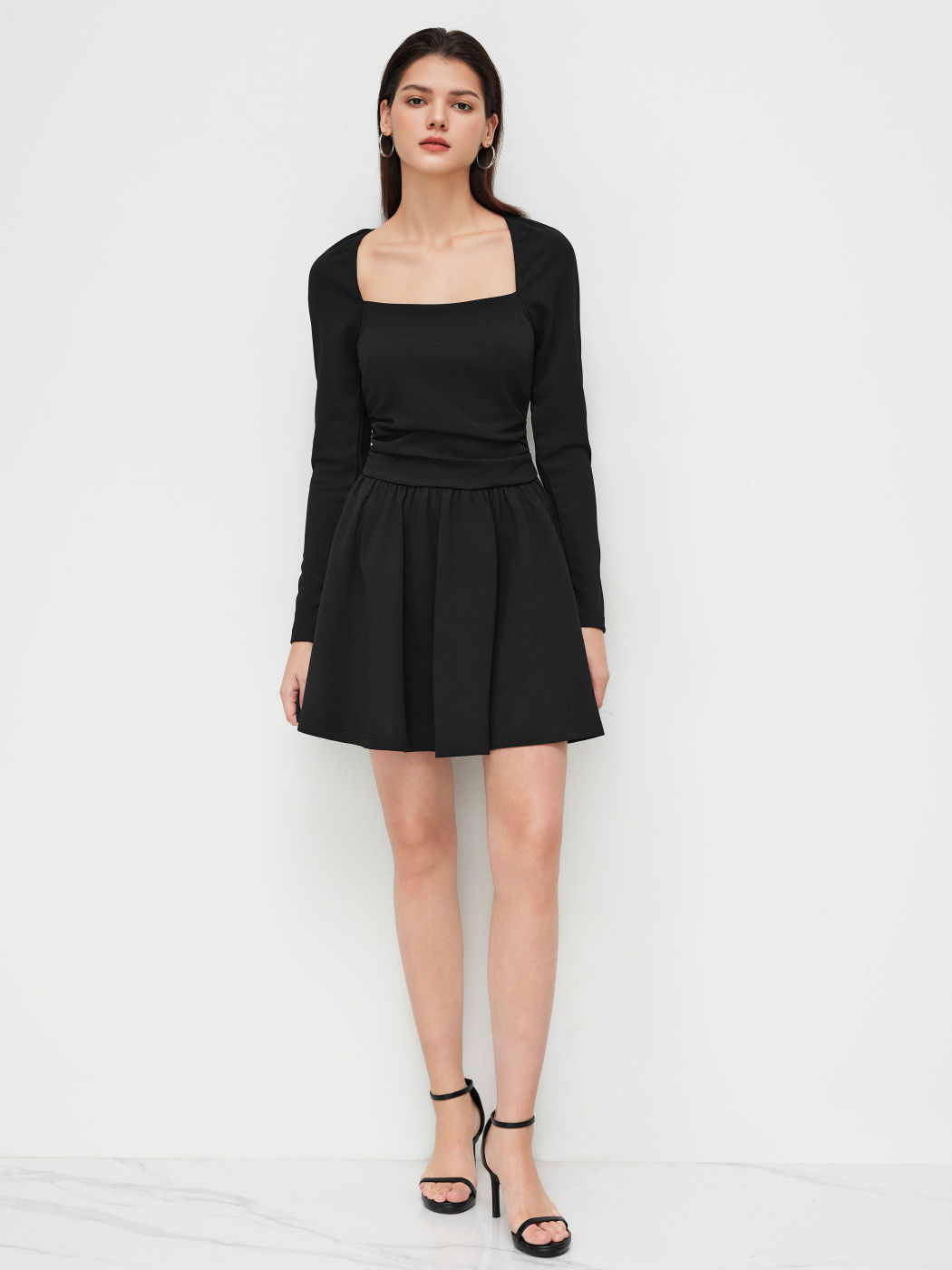 Square Neck Cut Out Knotted Ruched Mini Dress