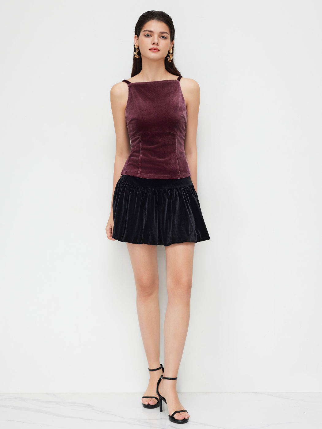 Velvet Boat Neck Bow Tie Back Cami Top