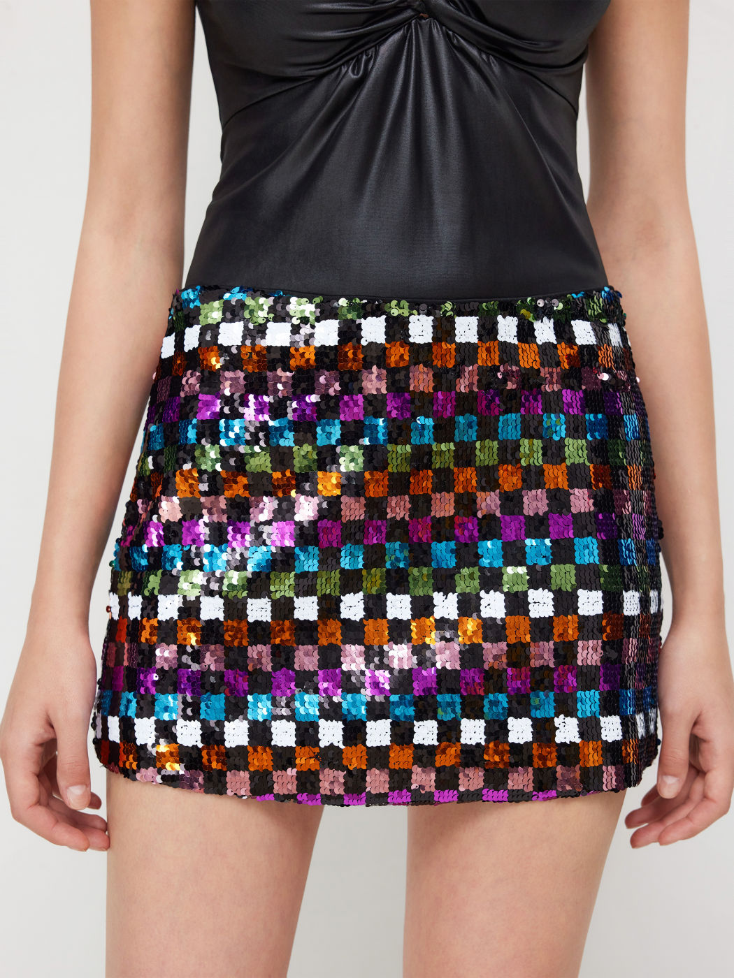 Sequin Low Rise Colorful Check Mini Skirt