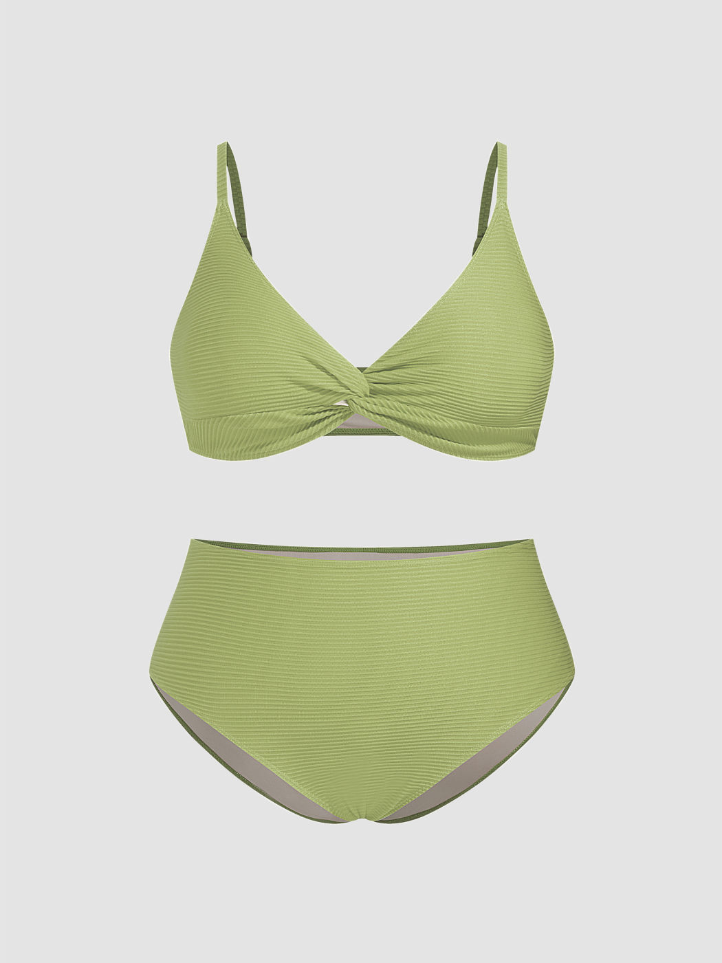 Bikini a coste in tessuto con scollo a V e triangolo a copertura totale Curve e Plus