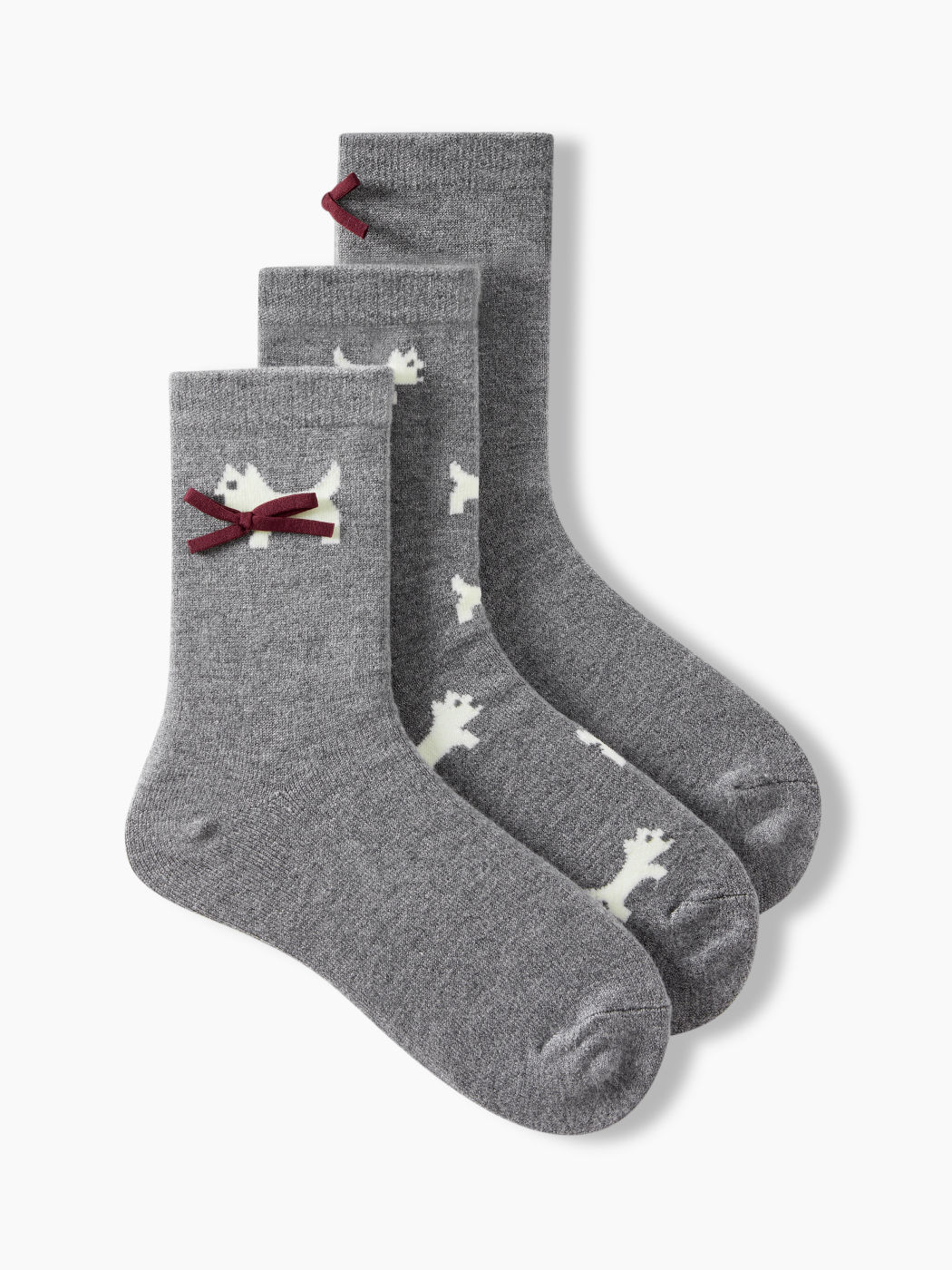 3 PAIRS BOWKNOT & PUPPY WOOL-BLEND CREW SOCKS
