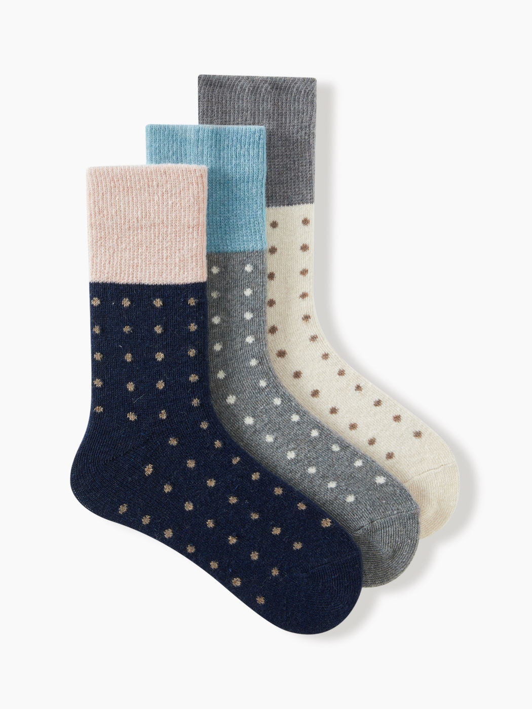 3 PAIRS TWO-TONE POLKA DOT WOOL-BLEND CREW SOCKS