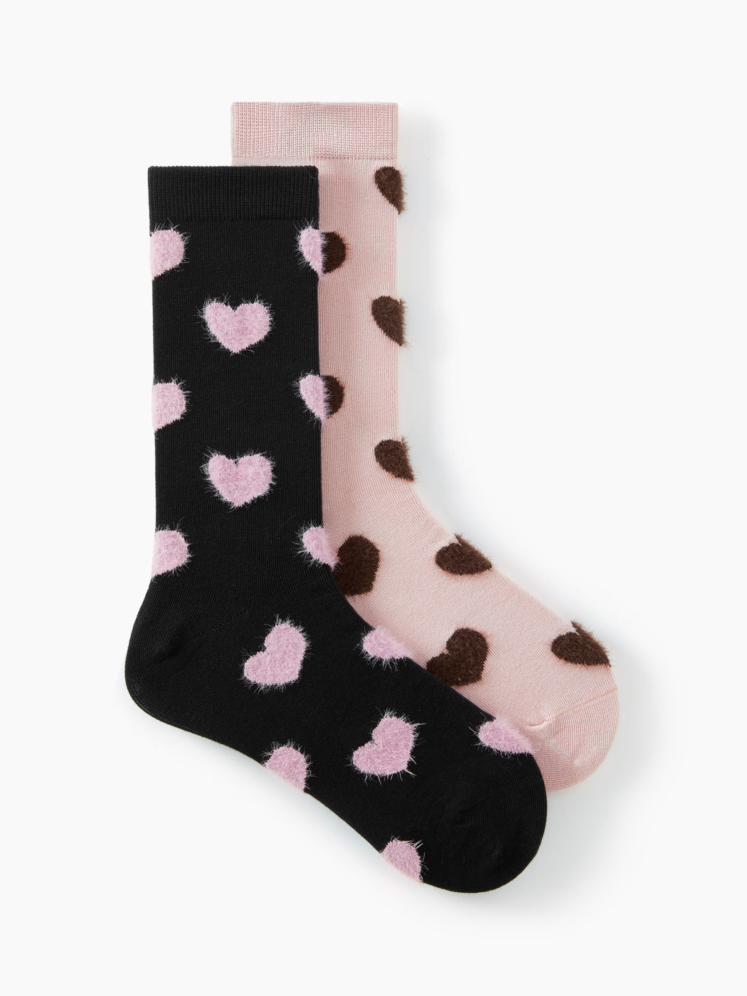 2 PAIRS HEART PRINT CREW SOCKS