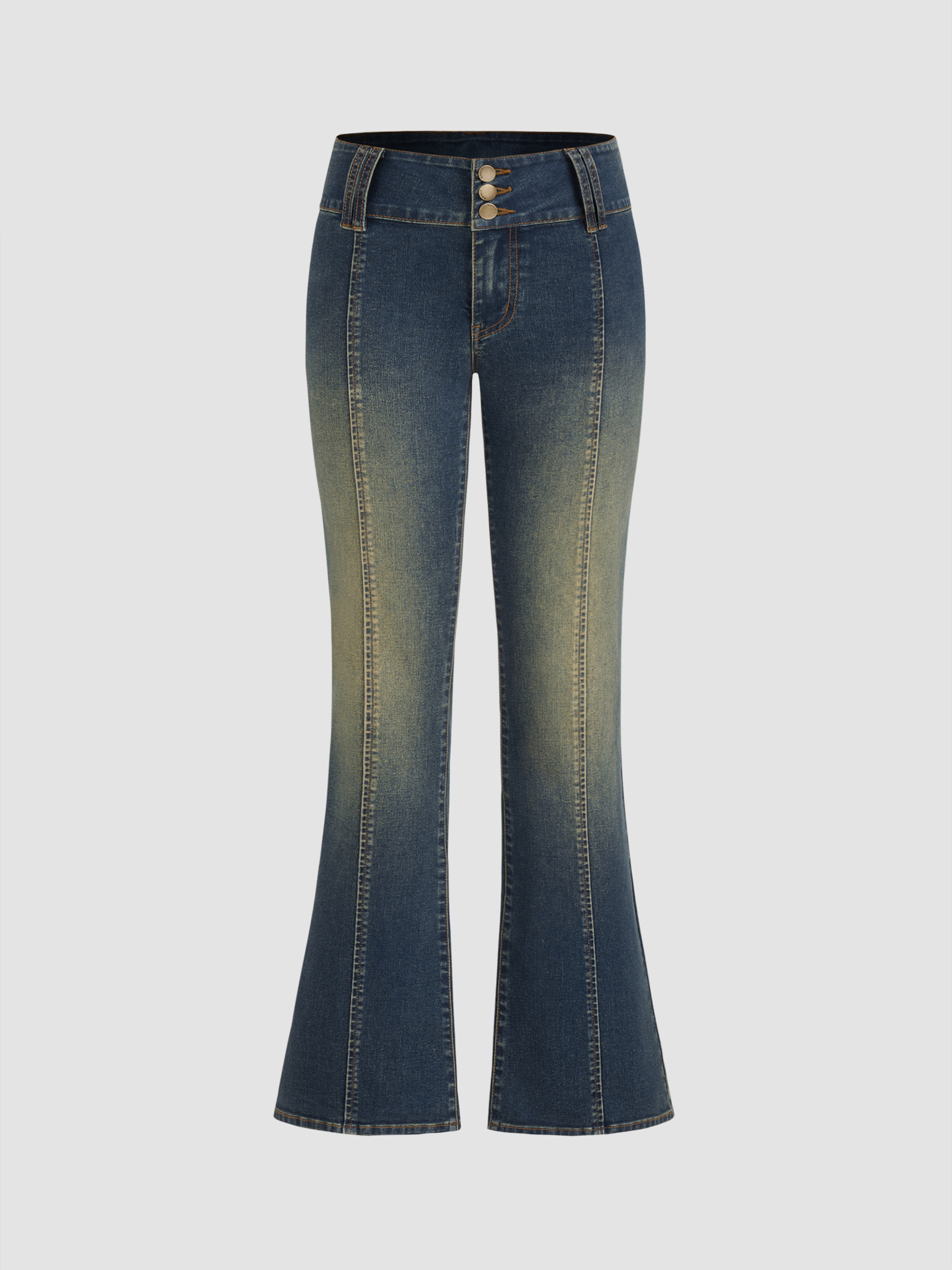 Denim High Stretch Denim Low Rise Pocket Flared Jeans For