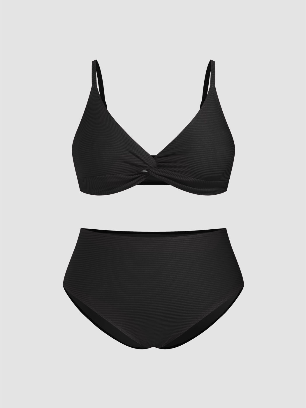 Rib Fabric V-neck Twist Triangle Full Coverage Bikini Set Curve & Plus