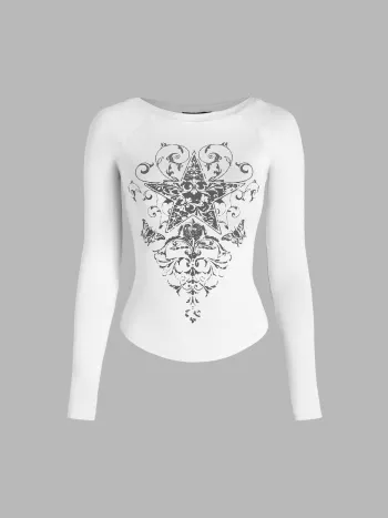 Sternenmotiv Langarmshirt mit Bootsausschnitt