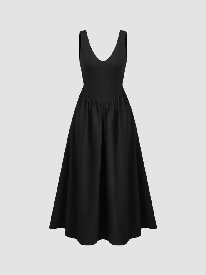 Cotton-blend V-neck Lace Up Ruffle Maxi Dress