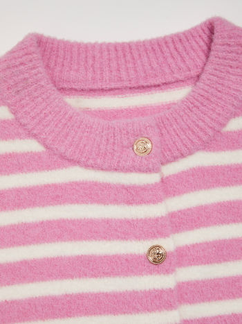Knit Round Neckline Stripe Cardigan